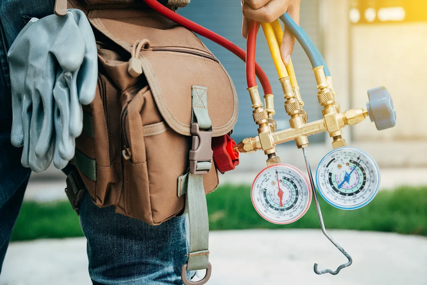 HVAC maintenance agreement tune-up with refrigerant gauges